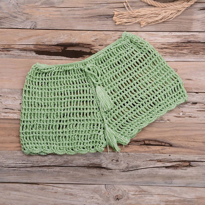 Women’s Crochet Knit Swim Shorts Hollow Out Beachwear with Drawstring