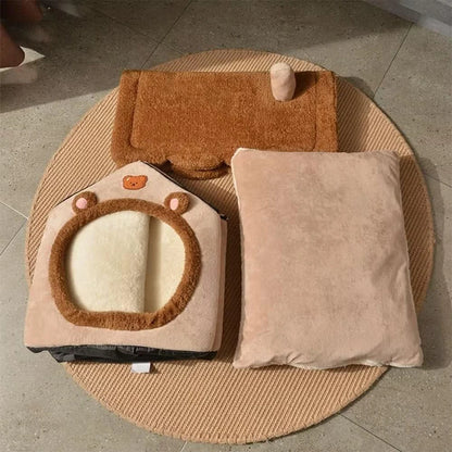 Foldable Cat and Dog Bed House with Washable Cushion for Small Pets
