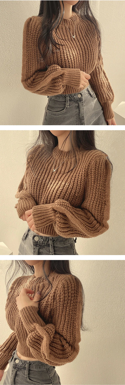 Vintage Harajuku Lantern Sleeve Knit Sweater - Soft & Chic