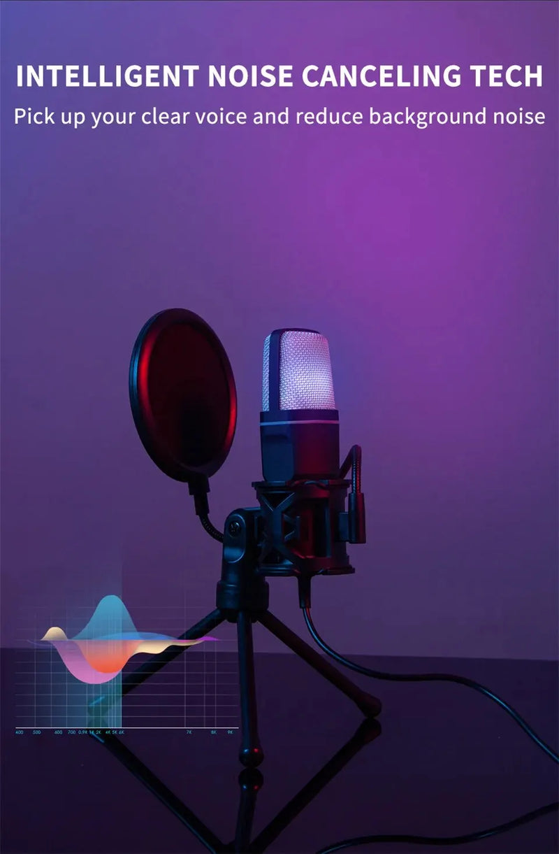 RGB USB Condenser Gaming Microphone for Podcast