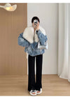 Luxury Women's Fox Fur Collar Goose Down Denim Jacket