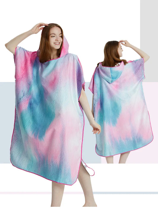 Quick-Dry Surf Poncho Towel Hoodie for Adults Microfiber Beach Changing Robe