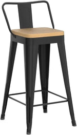 Set of 4 Metal Counter Height Bar Stools with Removable Back & Wooden Seat