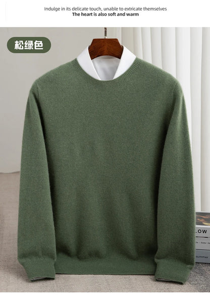 Pure Wool Men's Slim-Fit Round Neck O-Neck Cashmere Sweater
