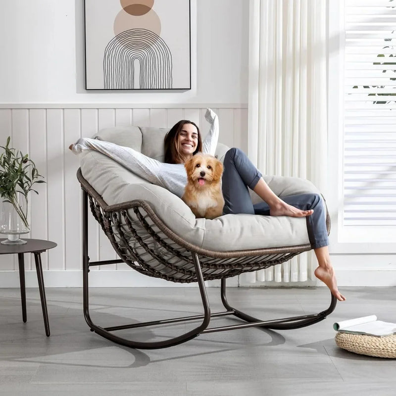 Comfy Wicker Egg Chair with Thick Cushion for Outdoor Relaxation