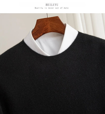 Pure Wool Men's Slim-Fit Round Neck O-Neck Cashmere Sweater