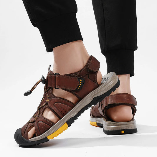 Men's Large Size Leather Beach Sandals – Non-Slip & Breathable