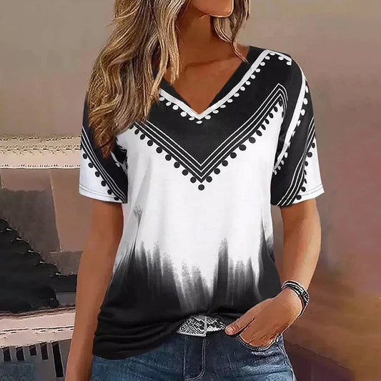 Women's Striped Gradient V-Neck Oversized T-Shirt