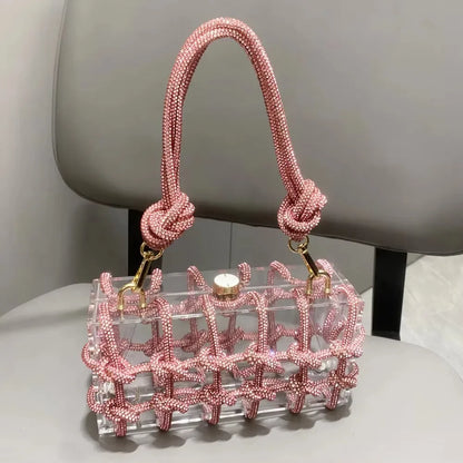 Silver Crystal Rhinestone Evening Bag for Women – Luxury Handmade Clutch