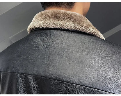Winter Motorcycle Leather Jacket with Fur Collar