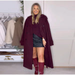 Elegant Burgundy Wool Blend Long Coat for Women