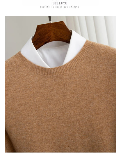 Pure Wool Men's Slim-Fit Round Neck O-Neck Cashmere Sweater