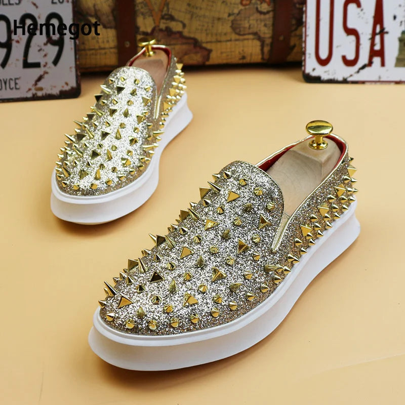 Men’s Punk Rhinestone Loafers – Sequin Slip-On Skate & Casual Shoes