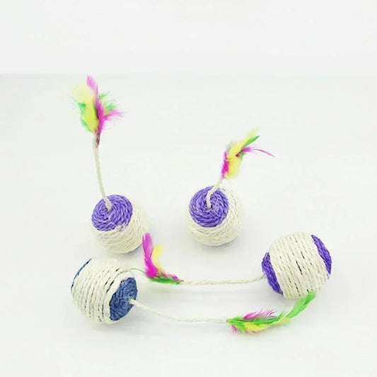 Interactive Sisal Scratching Ball with Feather for Cats