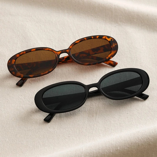 2PCS Vintage Oval Sunglasses for Women UV400 Designer Sun Shades
