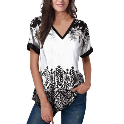 Women's Striped Gradient V-Neck Oversized T-Shirt