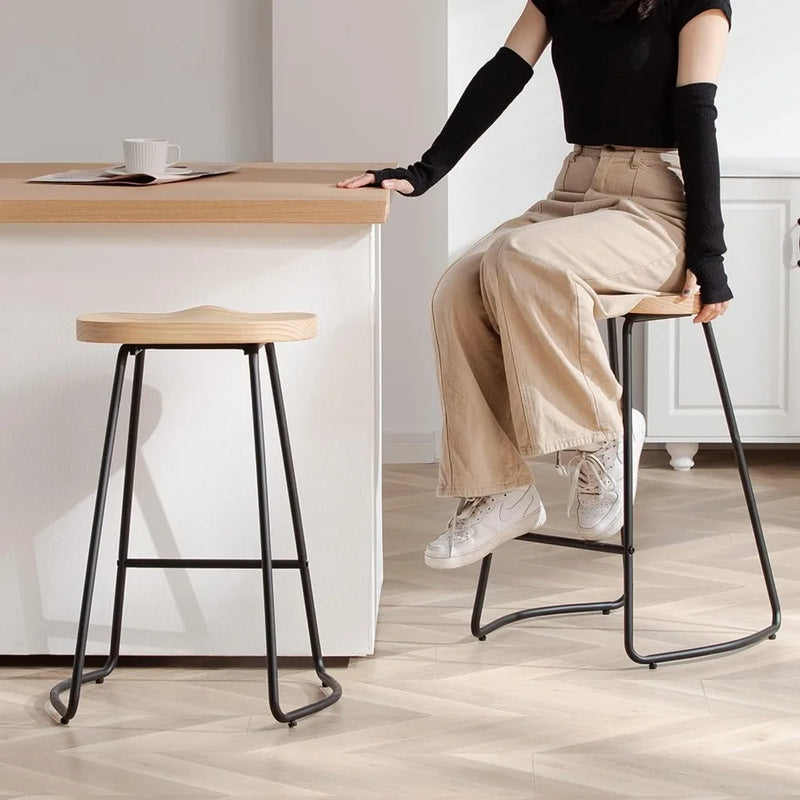 Solid Wood Kitchen Island Stools with Metal Legs