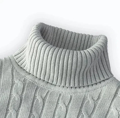 Men's Solid High Neck Knitted Sweater