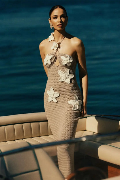 Women's Backless Knitted Crochet Beach Maxi Dress