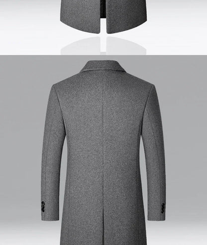 BROWON Men's Solid Color Woolen Trench Coat