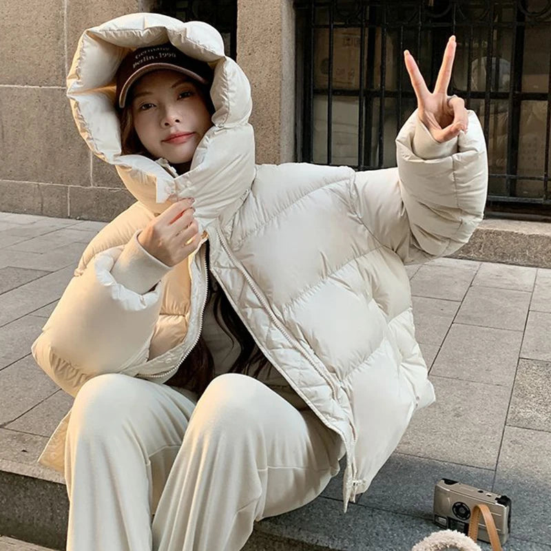 Women’s Hooded Puff-Feel Winter Jacket, Korean Fashion