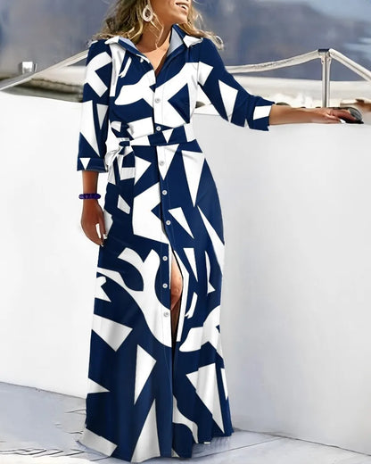 Lace-Up Turn Down Collar Maxi Dress