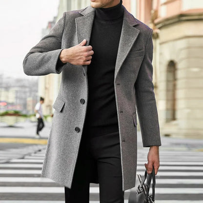 Men's Wool Lapel Trench Coat Single-Breasted England Style