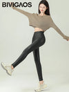 High-Waist PU Leather Fleece Leggings Warm & Stylish