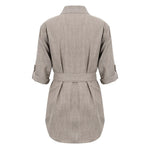 Elegant Women's Mini Shirt Dress with Deep V-neck & 3/4 Sleeves