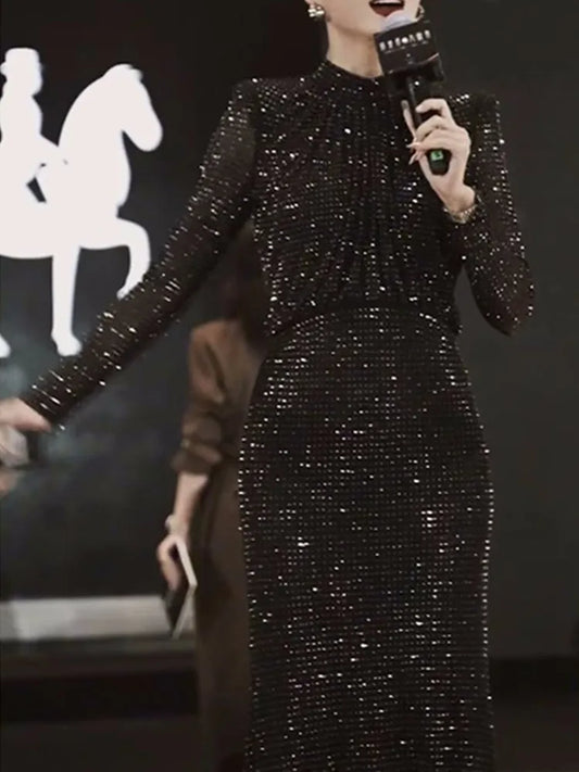 SMTHMA Luxury Rhinestone Party Dress for Women