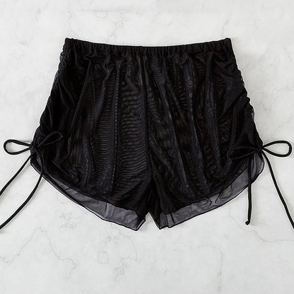 Women’s Sheer Mesh Bikini Trunks High Waist Side Tie Beach Shorts