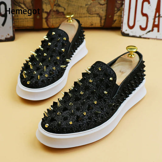 Men’s Punk Rhinestone Loafers – Sequin Slip-On Skate & Casual Shoes