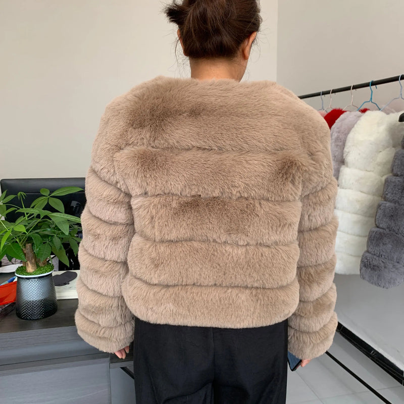 Women's High-Quality Faux Fox Fur Coat