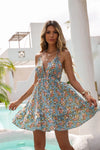 Sexy Backless Floral Print Sundress with V-neck & Ruffle A-line