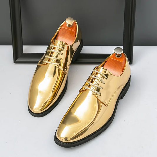 Men's Golden Glitter Leather Wedding & Business Shoes