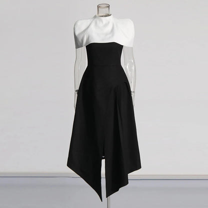 Women's Elegant Sleeveless Pleated Evening Maxi Dress – Colorblock