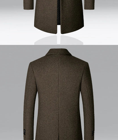 BROWON Men's Solid Color Woolen Trench Coat