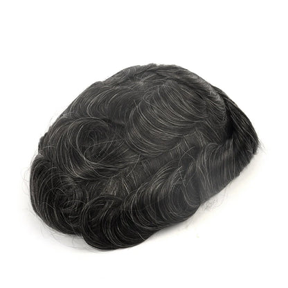 Topunique Full Swiss Lace Men’s Toupee – 90% Light to Medium Light Density