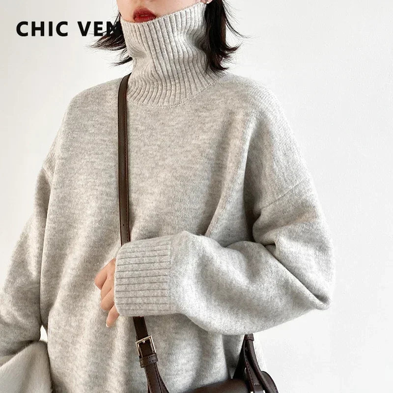 CHIC VEN Korean Women's Loose Turtleneck Sweater