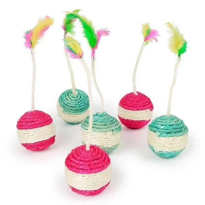 Interactive Sisal Scratching Ball with Feather for Cats