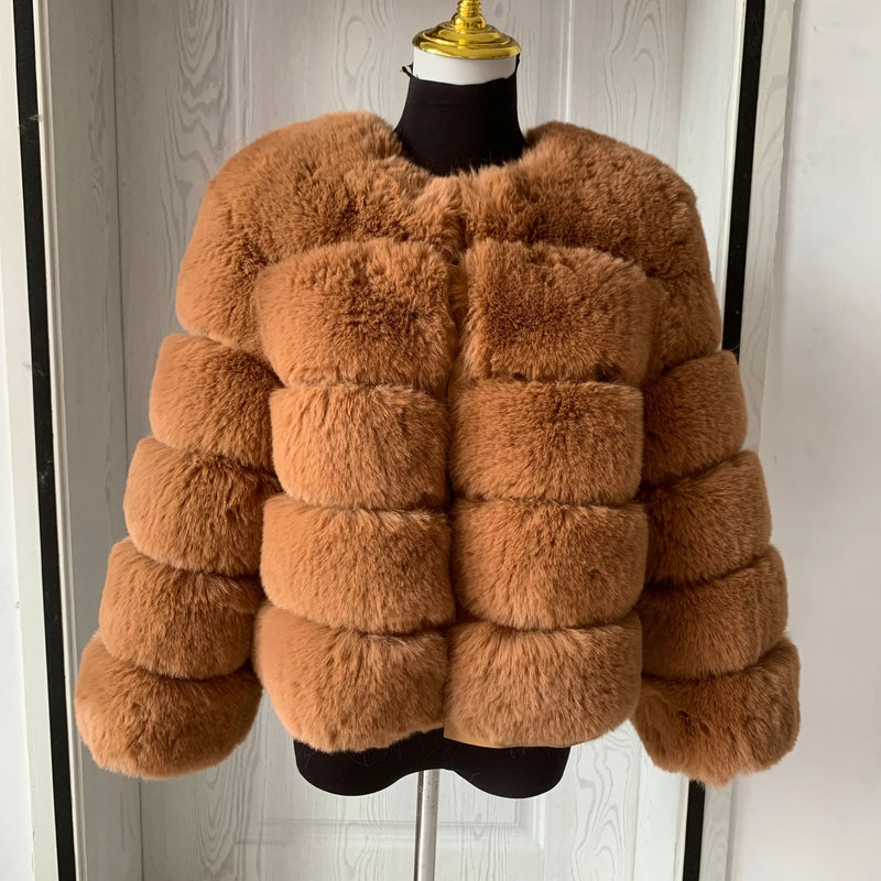 Women's High-Quality Faux Fox Fur Coat