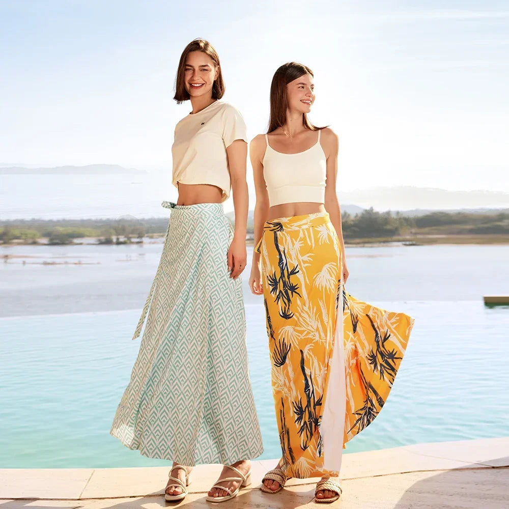OhSunny UPF 50+ Beach Cover Up Skirt Tropical Print Maxi Sundress