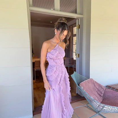 Elegant Y2K Ruffle Backless Summer Gown