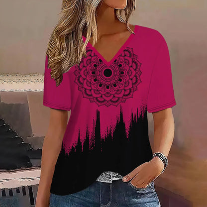 Women's Striped Gradient V-Neck Oversized T-Shirt