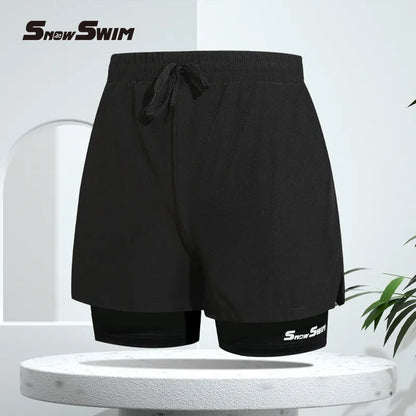 Men’s Quick-Dry Double-Layer Swim Trunks Beach Shorts for Swimming and Spa