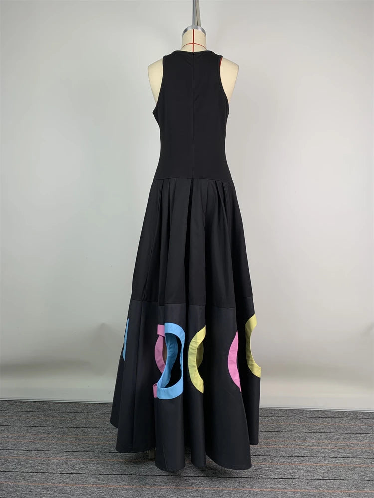 Elegant Rainbow Maxi Dress – High-Waist A-Line Summer Evening Wear