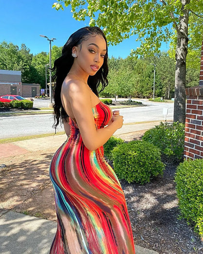 Sexy Slim Fit Printed Bandage Long Dress