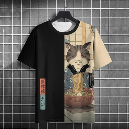 Unisex Japanese Samurai Cat 3D Printed T-shirt