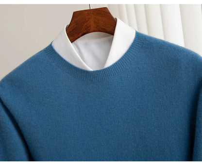 Pure Wool Men's Slim-Fit Round Neck O-Neck Cashmere Sweater