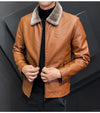 Winter Motorcycle Leather Jacket with Fur Collar